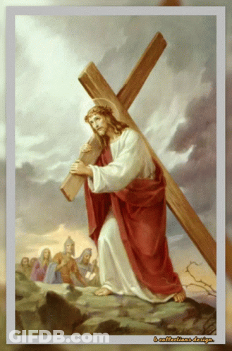 Painting Of Jesus Carrying Wooden Cross With Caption B-Collection-Designs GIF