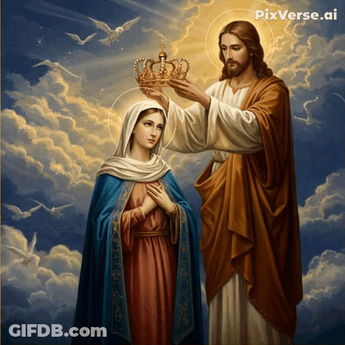 Painting Of Jesus Giving Crown To Mary GIF