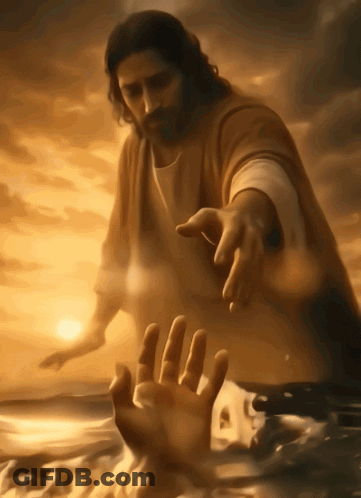 Painting Of Jesus Reaching Out To Help Someone GIF