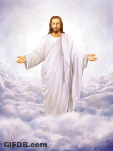 Painting Of Jesus Standing In Clouds GIF