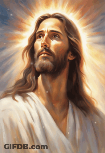 Painting Of Jesus With Light Shining On His Head GIF