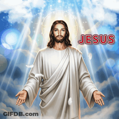Painting Of Jesus With Word Jesus In Red GIF