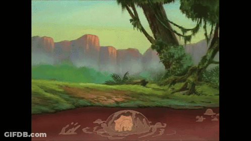 Painting Of Jungle Scene With Tree And Mountains GIF