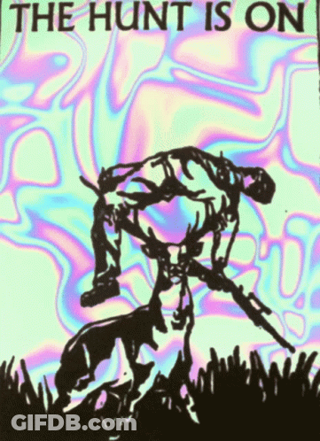 Painting Of Man And Dog Saying The Hunt Is On GIF
