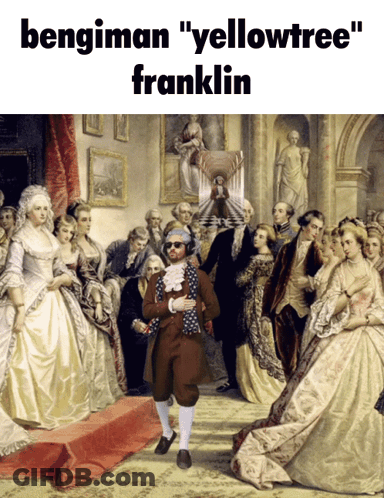 Painting Of Man In Front Of Crowd Saying Bengman Yellowtree Franklin GIF