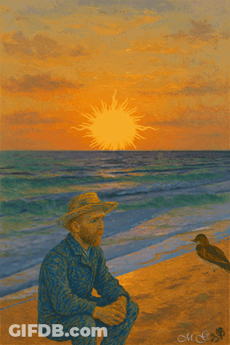 Painting Of Man Sitting On Beach With Letters MG GIF
