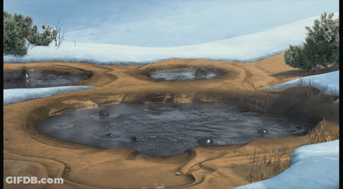 Painting Of Snowy Landscape With Pond GIF