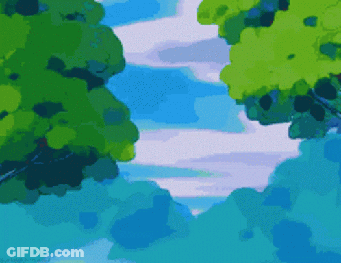 Painting Of Trees With Blue Sky And Clouds GIF