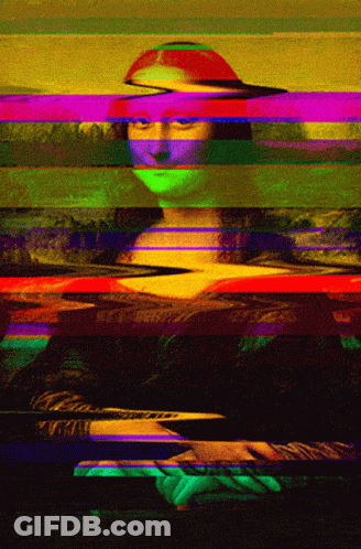 Painting Of Woman's Face Surrounded By Colorful Lines GIF