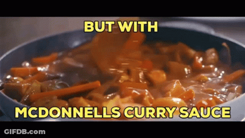 Pan Of Food With McDonnell's Curry Sauce GIF