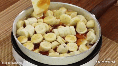 Pan Of Sliced Bananas Being Made In Animotoca GIF