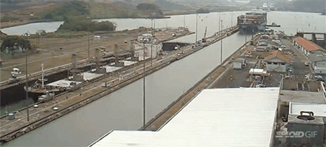 Panama Canal Huge Ships Docking GIF