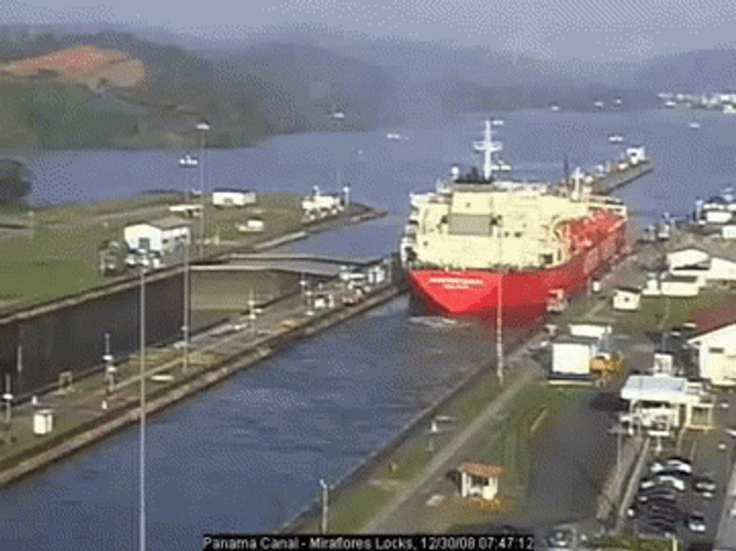 Panama Canal Ship Cargo Harbors GIF