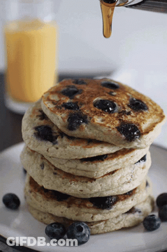 Pancake Stack With Blueberries And Syrup Pouring GIF