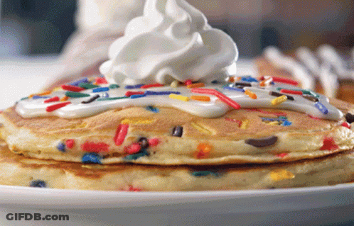 Pancakes With Sprinkles And Whipped Cream GIF