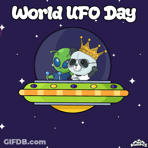 Panda And Alien Flying In Spaceship World UFO Day GIF