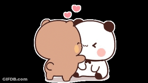 Panda And Brown Bear Kissing With Heart GIF