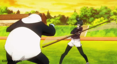 Panda And Girl Fighting With Stick GIF