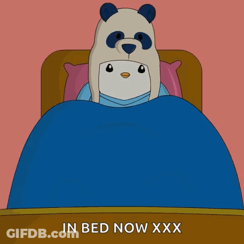 Panda And Penguin Lying In Bed GIF
