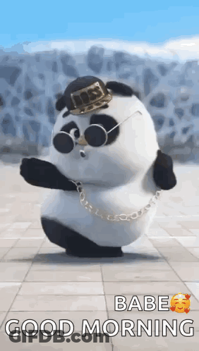 Panda Bear Dancing With Hat Sunglasses Chain GIF