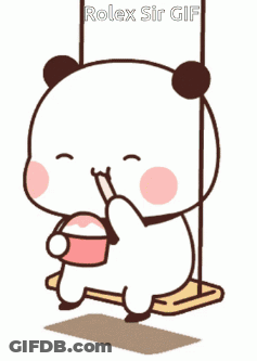 Panda Bear Eating Ice Cream On Swing GIF
