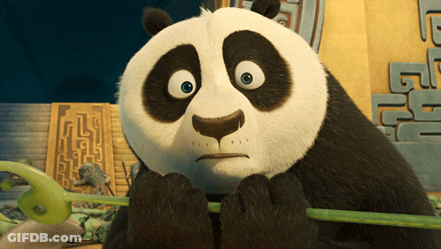 Panda Bear Holding Bamboo Stick In Front Of Chinese Characters GIF