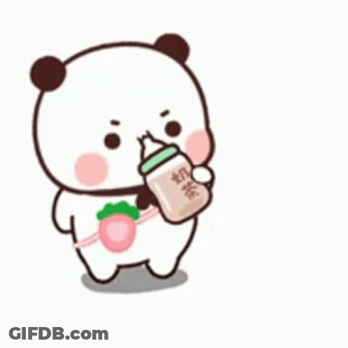 Panda Bear Holding Milk And Strawberry GIF