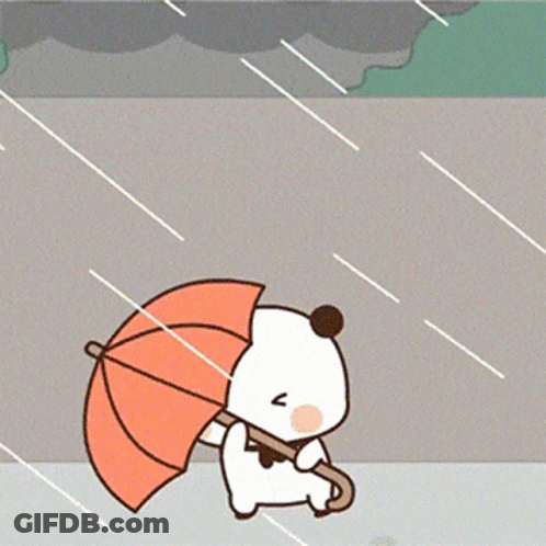 Panda Bear Holding Orange Umbrella In Rain GIF