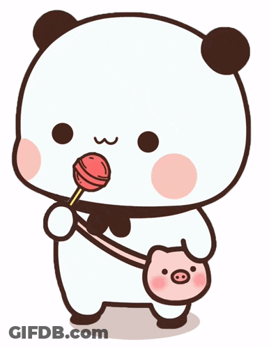 Panda Bear Holding Pink Purse And Lollipop GIF