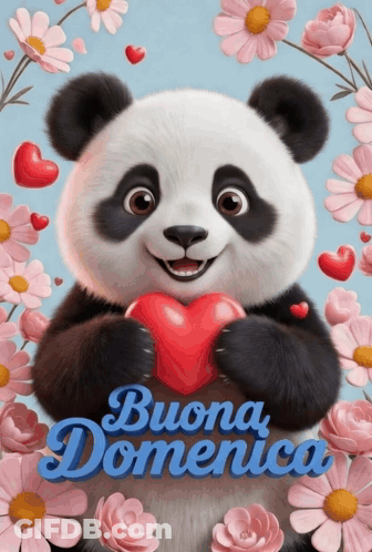 Panda Bear Holding Red Heart Buona Domenica GIF