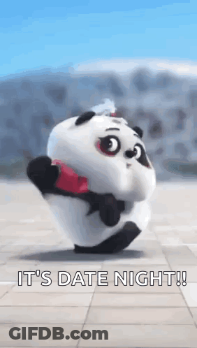 Panda Bear Holding Red Heart It's Date Night GIF
