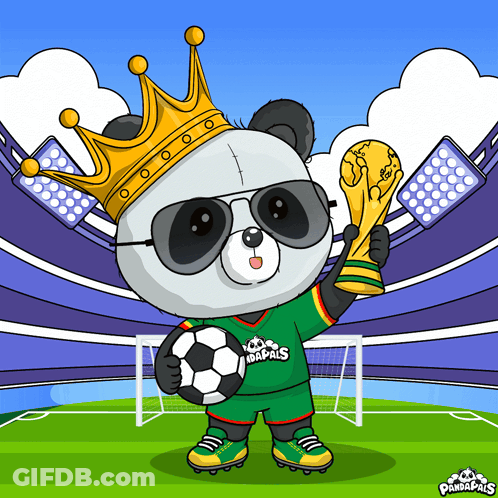 Panda Bear Holding Soccer Ball And Trophy GIF