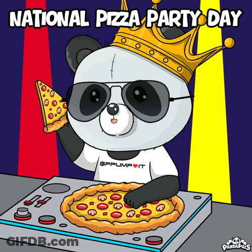 Panda Bear In Crown And Sunglasses Holding Pizza GIF