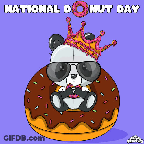 Panda Bear In Crown And Sunglasses Sitting In Donut GIF