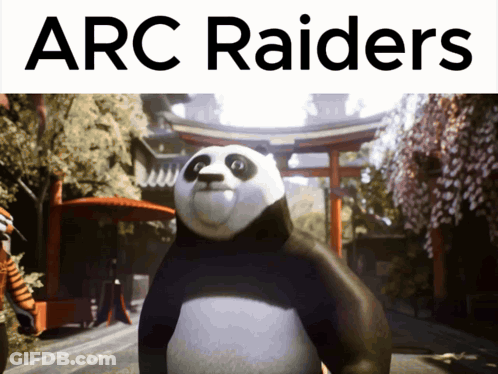 Panda Bear In Front Of Building Saying Arc Raiders GIF