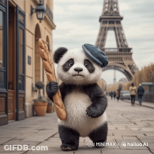 Panda Bear In Hat Holding Bread GIF