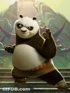 Panda Bear In Karate Pose On Stairs GIF