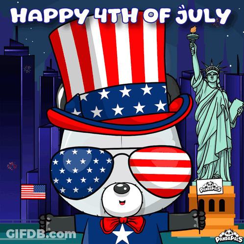Panda Bear In Patriotic Hat And Sunglasses Happy 4Th Of July GIF
