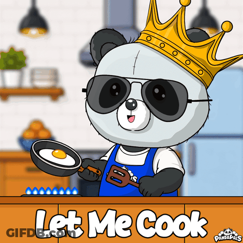 Panda Bear In Sunglasses And Crown Cooking Egg GIF