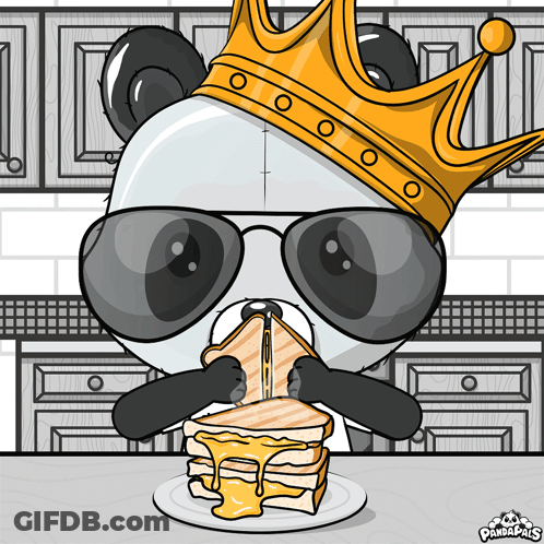 Panda Bear In Sunglasses And Crown Eating Sandwich GIF