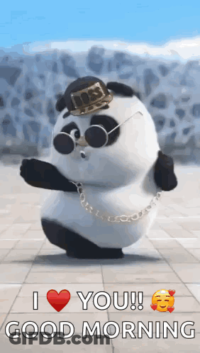 Panda Bear In Sunglasses And Hat Dancing Saying I Love You GIF