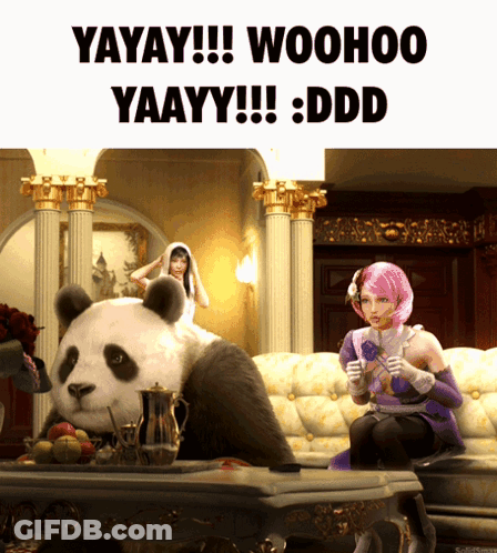 Panda Bear Lying Next To Woman GIF
