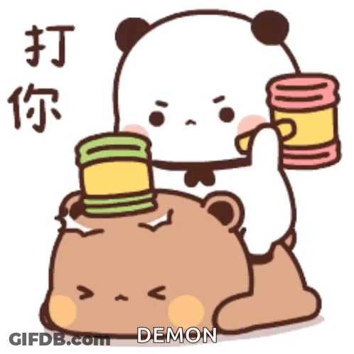 Panda Bear Sitting On Bear's Head Holding Soda GIF