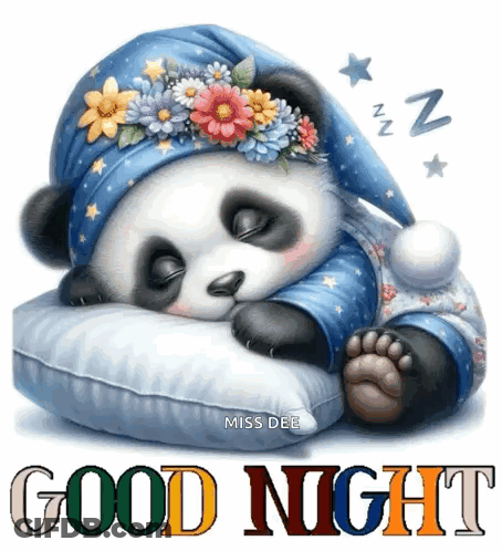 Panda Bear Sleeping On Pillow Saying Good Night GIF