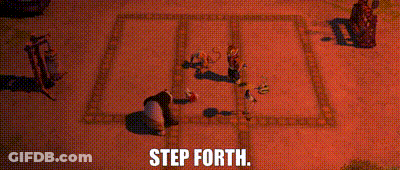 Panda Bear Standing Next To Another Saying Step Forth GIF
