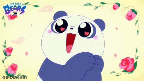 Panda Bear Surrounded By Pink Roses We Baby Bears GIF