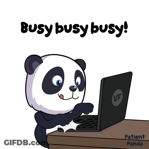 Panda Bear Typing On Laptop Says Busy Busy Busy GIF