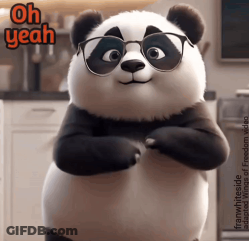Panda Bear Wearing Glasses Says Oh Yeah GIF