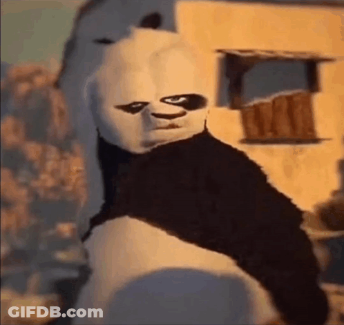 Panda Bear Wearing Mask Standing In Front Of Building GIF