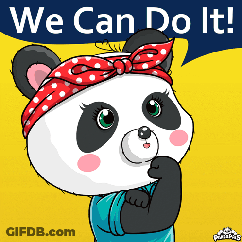Panda Bear With Red Polka Dot Headband We Can Do It GIF